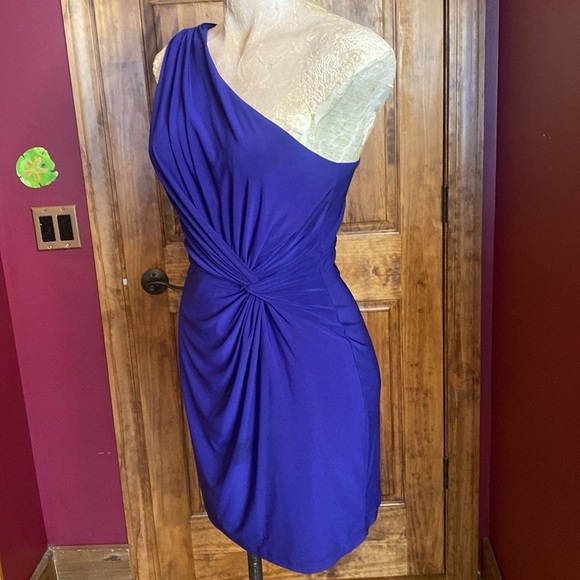 Lauren by Ralph Lauren royal blue one shoulder cocktail dress Black ties Sz - Picture 4 of 6